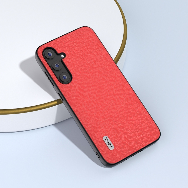 For Samsung Galaxy S23 FE 5G ABEEL Cross Texture Genuine Leather Phone Case(Red) For Samsung Galaxy S23 FE 5G ABEEL Cross Texture Genuine Leather Phone Case(Red)