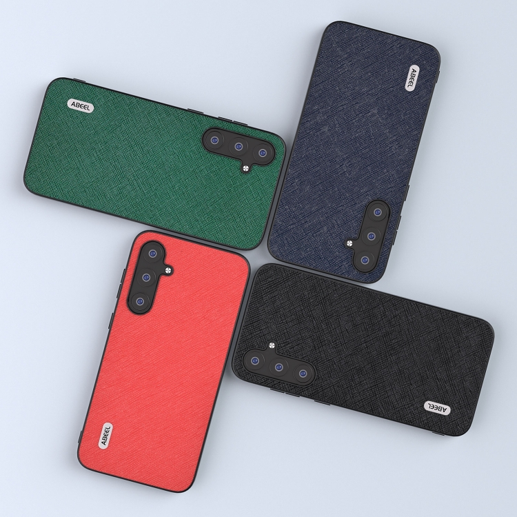 For Samsung Galaxy S23 FE 5G ABEEL Cross Texture Genuine Leather Phone Case(Red) For Samsung Galaxy S23 FE 5G ABEEL Cross Texture Genuine Leather Phone Case(Red)