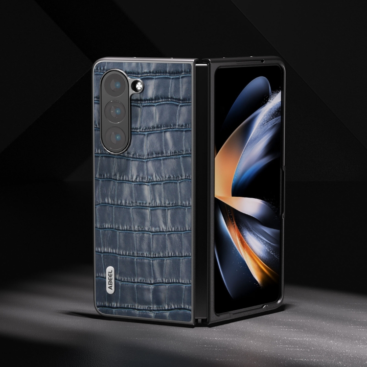 For Samsung Galaxy Z Fold5 ABEEL Crocodile Texture Genuine Leather Phone Case(Blue) For Samsung Galaxy Z Fold5 ABEEL Crocodile Texture Genuine Leather Phone Case(Blue)