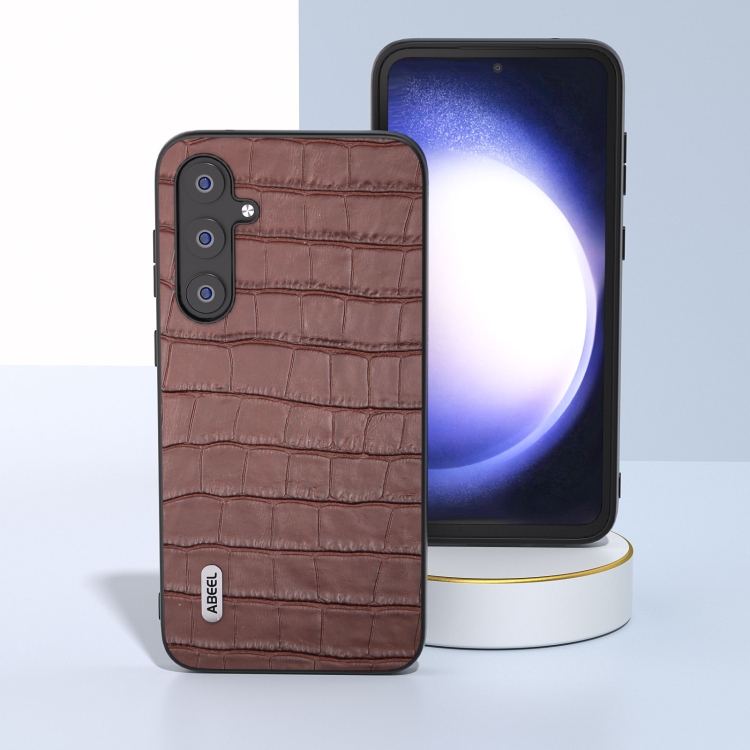 For Samsung Galaxy S23 FE 5G ABEEL Crocodile Texture Genuine Leather Phone Case(Brown) For Samsung Galaxy S23 FE 5G ABEEL Crocodile Texture Genuine Leather Phone Case(Brown)