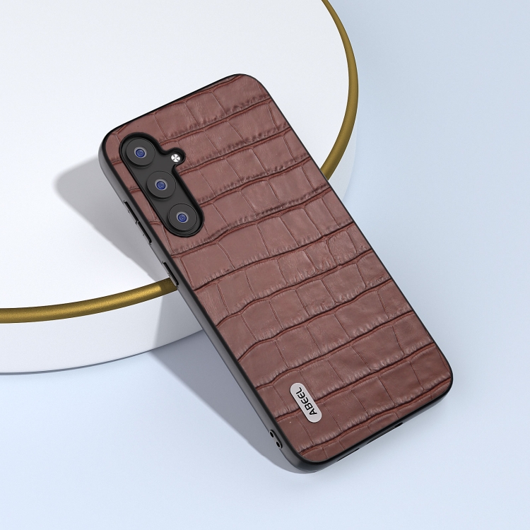 For Samsung Galaxy S23 FE 5G ABEEL Crocodile Texture Genuine Leather Phone Case(Brown) For Samsung Galaxy S23 FE 5G ABEEL Crocodile Texture Genuine Leather Phone Case(Brown)