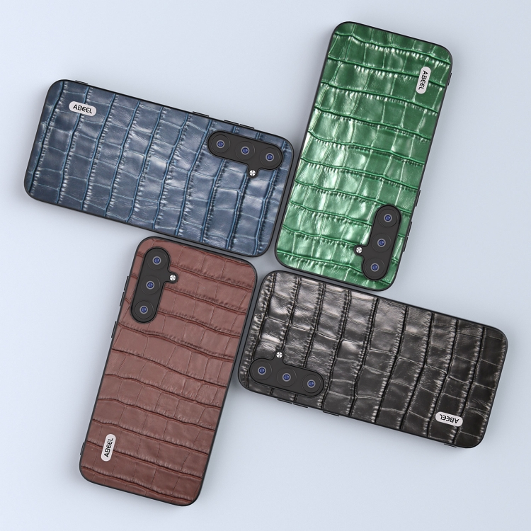For Samsung Galaxy S23 FE 5G ABEEL Crocodile Texture Genuine Leather Phone Case(Brown) For Samsung Galaxy S23 FE 5G ABEEL Crocodile Texture Genuine Leather Phone Case(Brown)