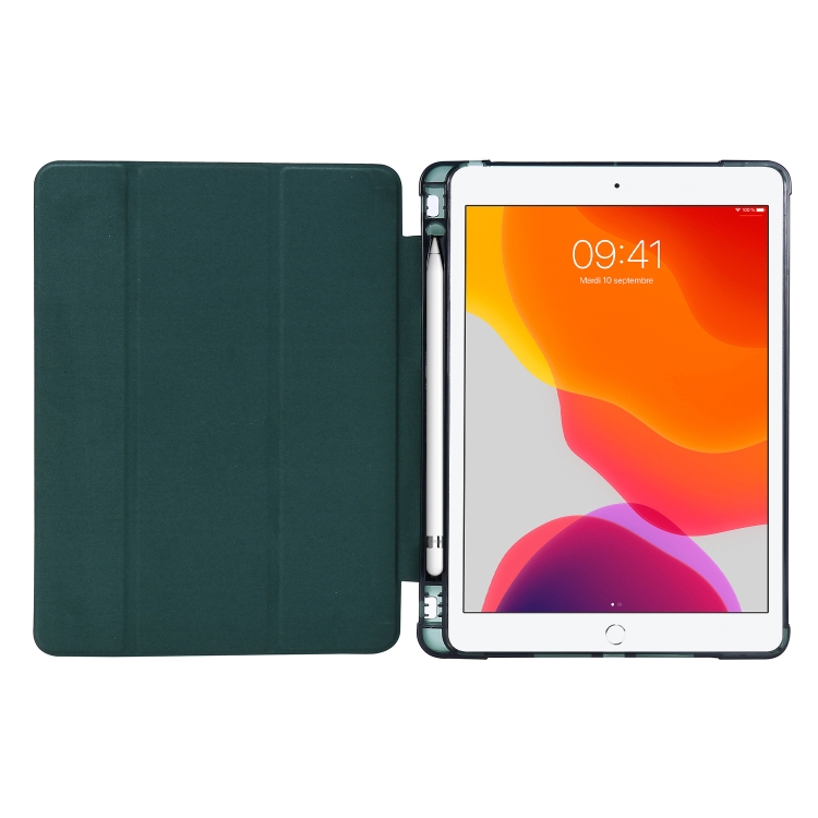 For iPad 10.2 2021 / 2020 / 2019 Airbag Horizontal Flip Leather Case with Three-fold Holder & Pen Holder(Dark Green) For iPad 10.2 2021 / 2020 / 2019 Airbag Horizontal Flip Leather Case with Three-fold Holder & Pen Holder(Dark Green)