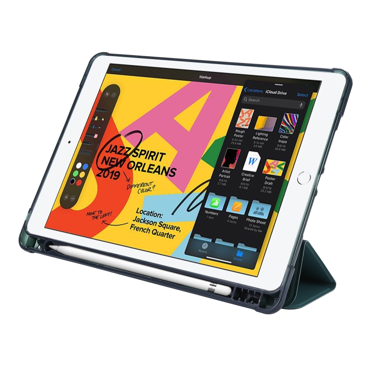 For iPad 10.2 2021 / 2020 / 2019 Airbag Horizontal Flip Leather Case with Three-fold Holder & Pen Holder(Dark Green) For iPad 10.2 2021 / 2020 / 2019 Airbag Horizontal Flip Leather Case with Three-fold Holder & Pen Holder(Dark Green)