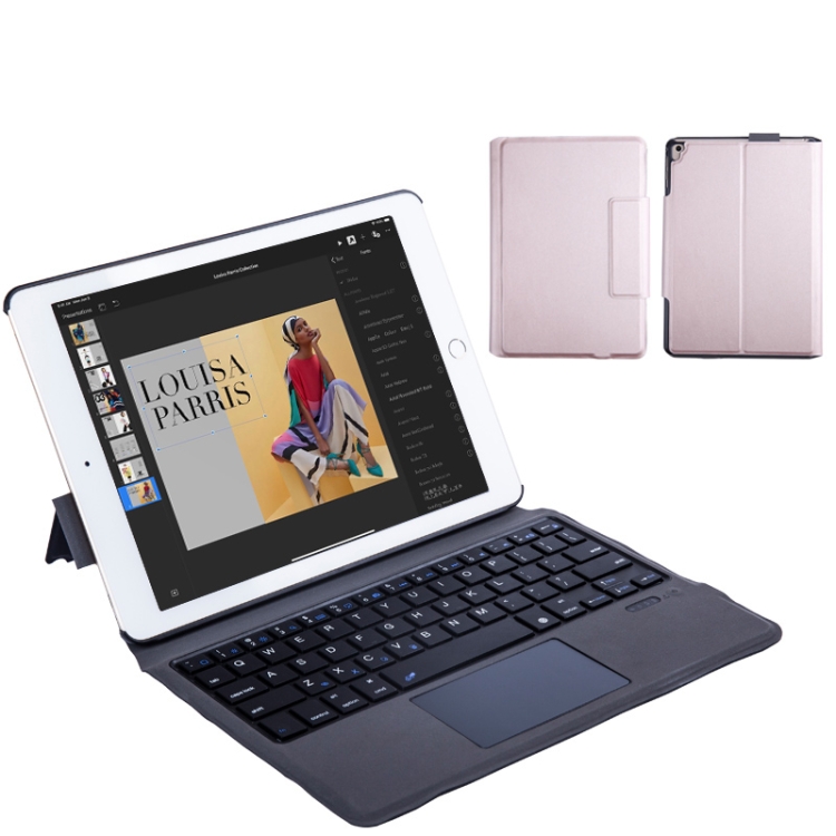 T1091 For iPad 2018 & 2017 / Pro 9.7 / Air 2 / Air Ultra-thin Integrated Touch Bluetooth Keyboard + Lambskin Texture PU Leather Tablet Case with Bracket(Rose Gold)