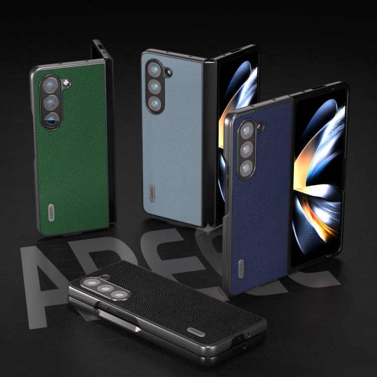 For Samsung Galaxy Z Fold5 ABEEL Black Edge Genuine Leather Mino Phone Case(Blue) For Samsung Galaxy Z Fold5 ABEEL Black Edge Genuine Leather Mino Phone Case(Blue)