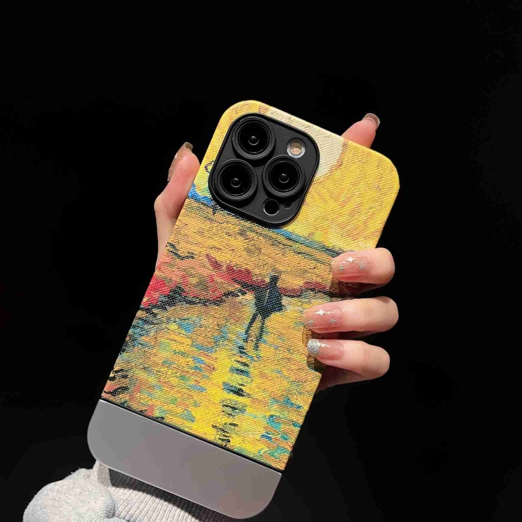 For iPhone 14 Oil Painting Electroplating Leather Phone Case(Sunset) For iPhone 14 Oil Painting Electroplating Leather Phone Case(Sunset)
