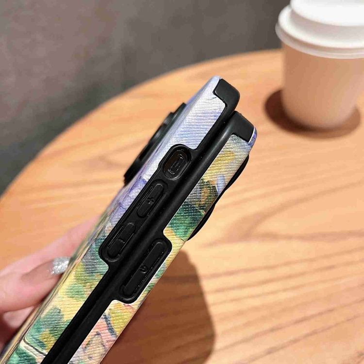 For iPhone 14 Oil Painting Electroplating Leather Phone Case(Sunset) For iPhone 14 Oil Painting Electroplating Leather Phone Case(Sunset)