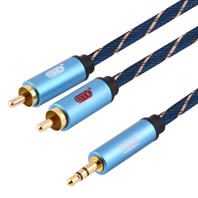 EMK 3.5mm Jack Macho a 2 x RCA Macho Conector chapado en oro Altavoz Cable de audio, Longitud del cable: 2 m (Azul oscuro) - 1