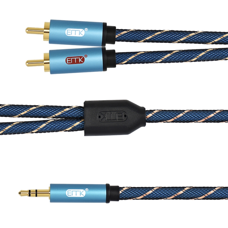 EMK 3.5mm Jack Macho a 2 x RCA Macho Conector chapado en oro Altavoz Cable de audio, Longitud del cable: 2 m (Azul oscuro) - 2