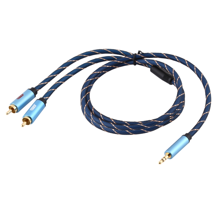 EMK 3.5mm Jack Macho a 2 x RCA Macho Conector chapado en oro Altavoz Cable de audio, Longitud del cable: 2 m (Azul oscuro) - 3