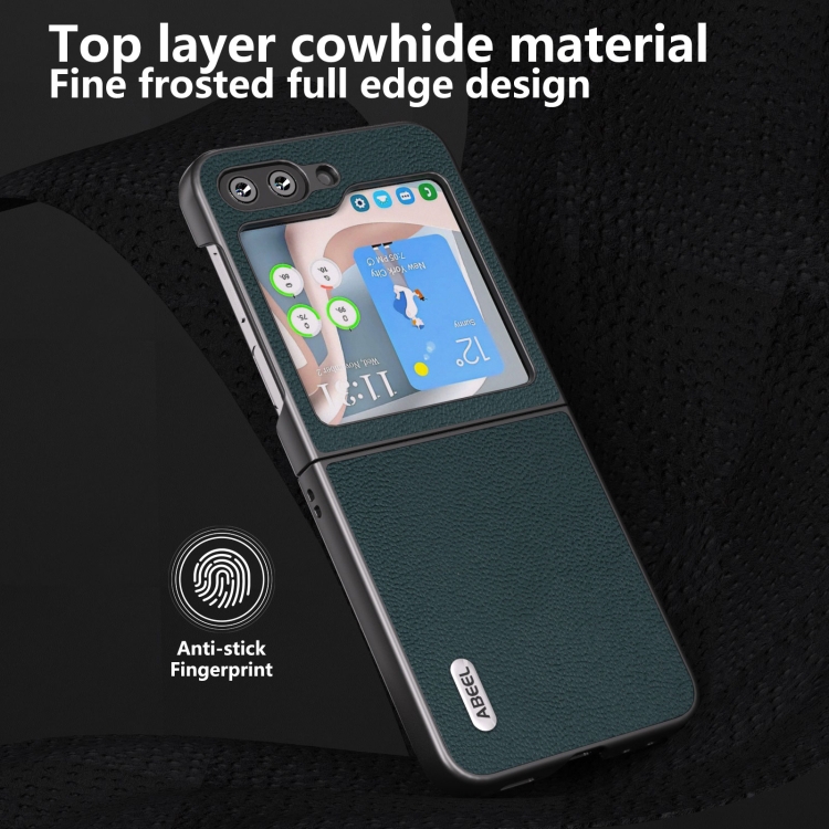 For Samsung Galaxy Z Flip5 ABEEL Genuine Leather Luolai Series Phone Case(Dark Green) For Samsung Galaxy Z Flip5 ABEEL Genuine Leather Luolai Series Phone Case(Dark Green)