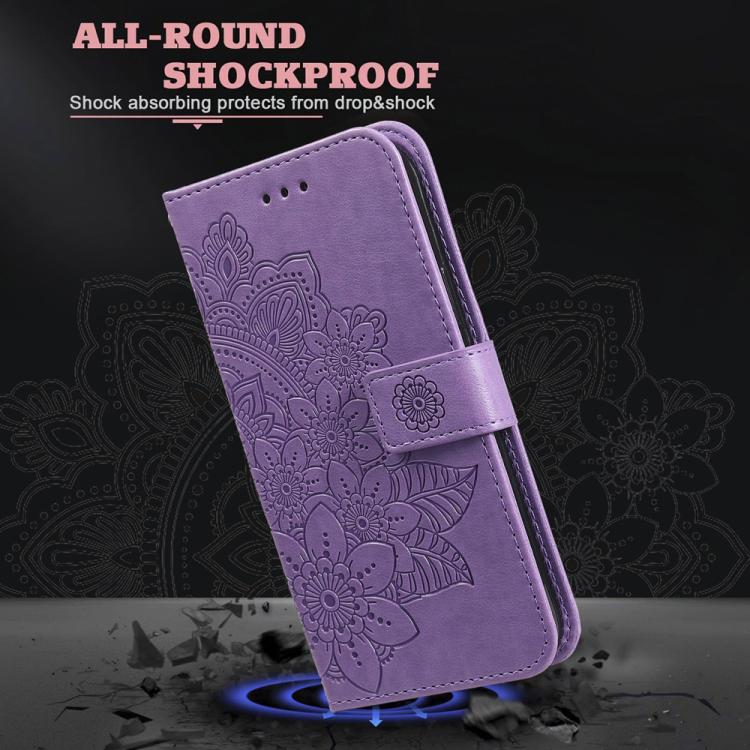 For Realme P4R 5G / P4x 4G / C100 4G / C100i Seven-petal Flowers Embossing Leather Phone Case(Light Purple)