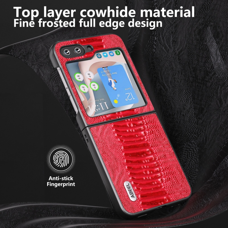For Samsung Galaxy Z Flip5 ABEEL Genuine Leather Weilai Series Phone Case(Red) For Samsung Galaxy Z Flip5 ABEEL Genuine Leather Weilai Series Phone Case(Red)