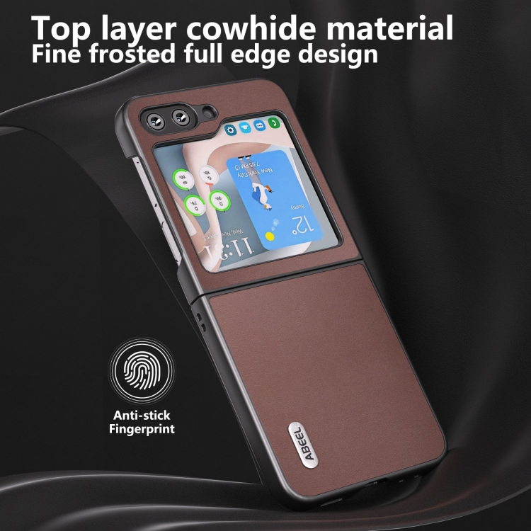 For Samsung Galaxy Z Flip5 ABEEL Genuine Leather Xiaoya Series Phone Case(Coffee) For Samsung Galaxy Z Flip5 ABEEL Genuine Leather Xiaoya Series Phone Case(Coffee)