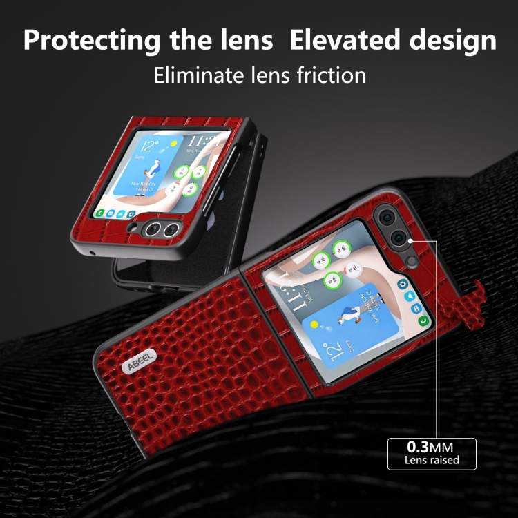 For Samsung Galaxy Z Flip5 ABEEL Genuine Leather Crocodile Pattern Black Edge Phone Case(Red)