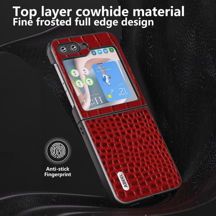 For Samsung Galaxy Z Flip5 ABEEL Genuine Leather Crocodile Pattern Black Edge Phone Case(Red)