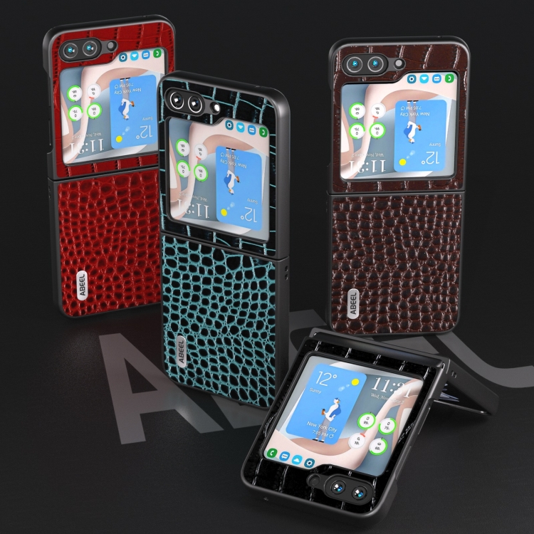 For Samsung Galaxy Z Flip5 ABEEL Genuine Leather Crocodile Pattern Black Edge Phone Case(Red)