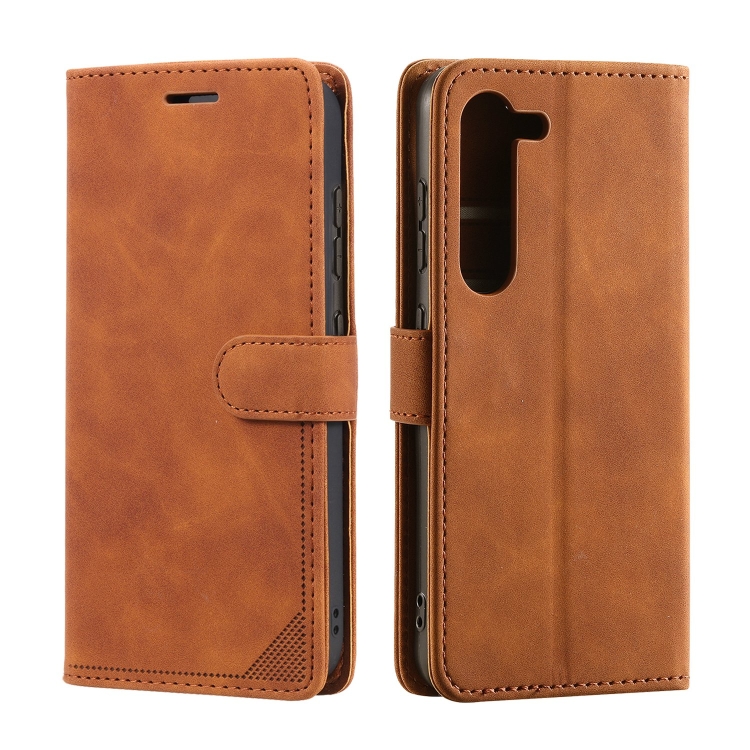 For Samsung Galaxy S23+ 5G Skin Feel RFID Blocking Leather Phone Case(Brown) For Samsung Galaxy S23+ 5G Skin Feel RFID Blocking Leather Phone Case(Brown)