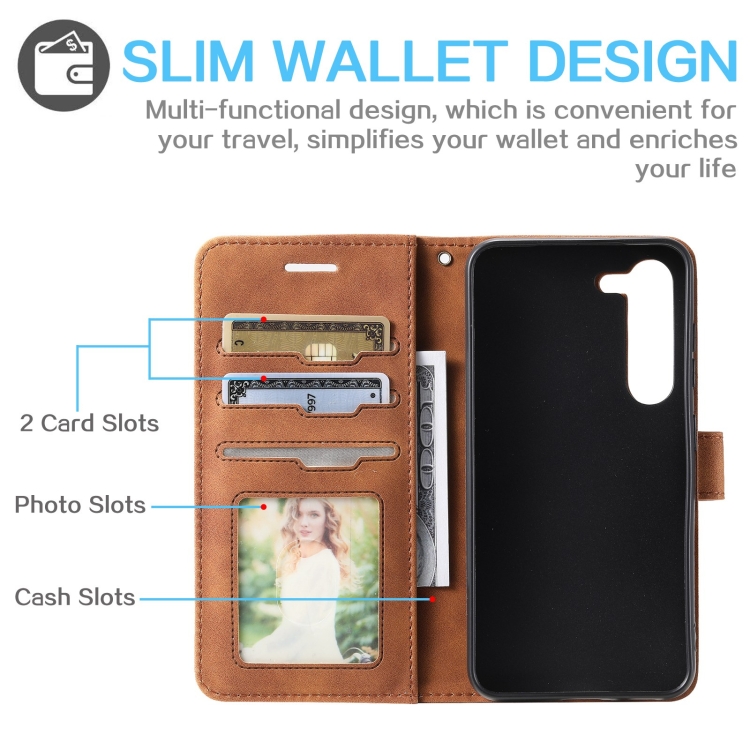 For Samsung Galaxy S23+ 5G Skin Feel RFID Blocking Leather Phone Case(Brown) For Samsung Galaxy S23+ 5G Skin Feel RFID Blocking Leather Phone Case(Brown)