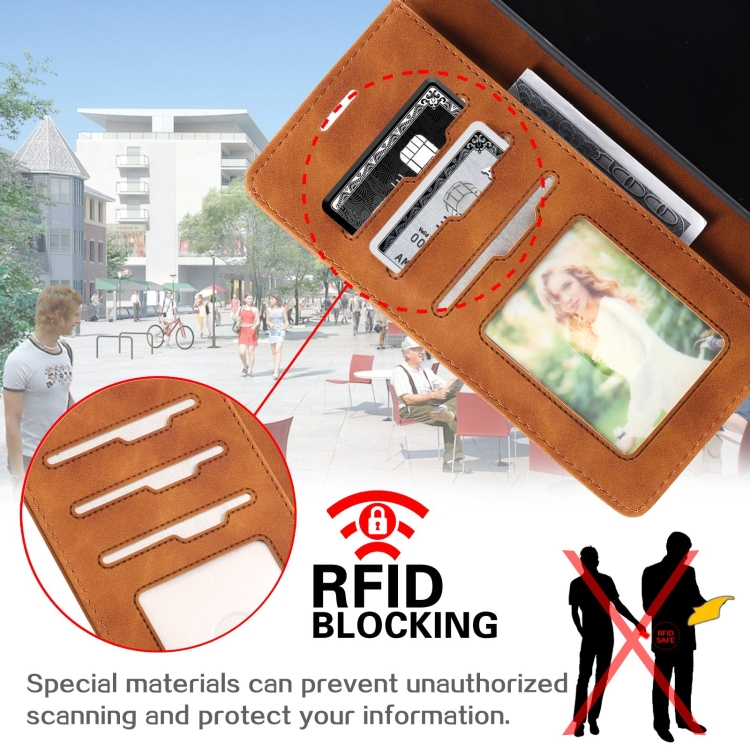 For Samsung Galaxy S23+ 5G Skin Feel RFID Blocking Leather Phone Case(Brown) For Samsung Galaxy S23+ 5G Skin Feel RFID Blocking Leather Phone Case(Brown)