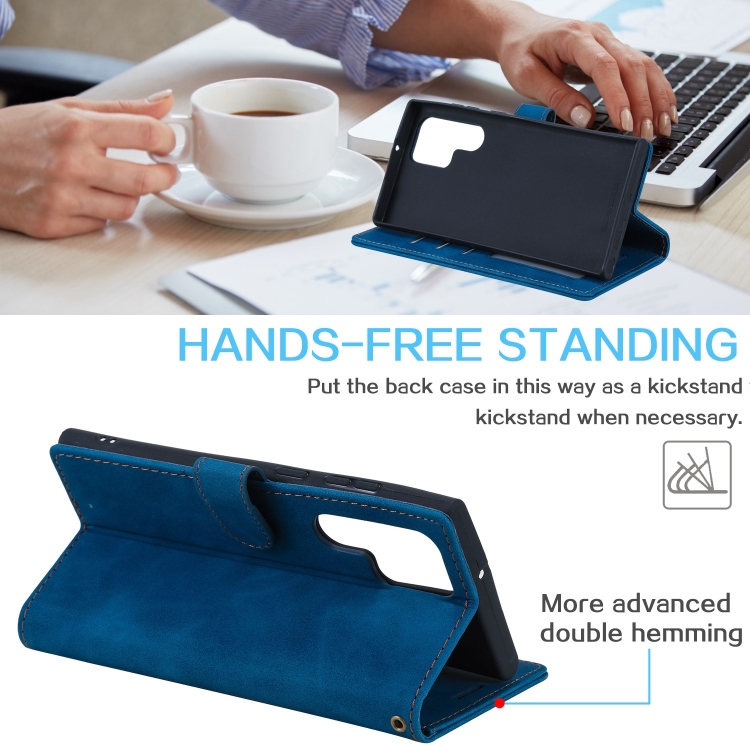 For Samsung Galaxy S23 Ultra 5G Skin Feel RFID Blocking Leather Phone Case(Blue)