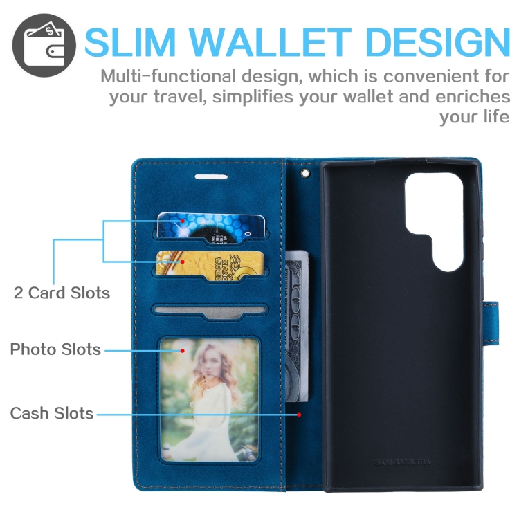 For Samsung Galaxy S23 Ultra 5G Skin Feel RFID Blocking Leather Phone Case(Blue)