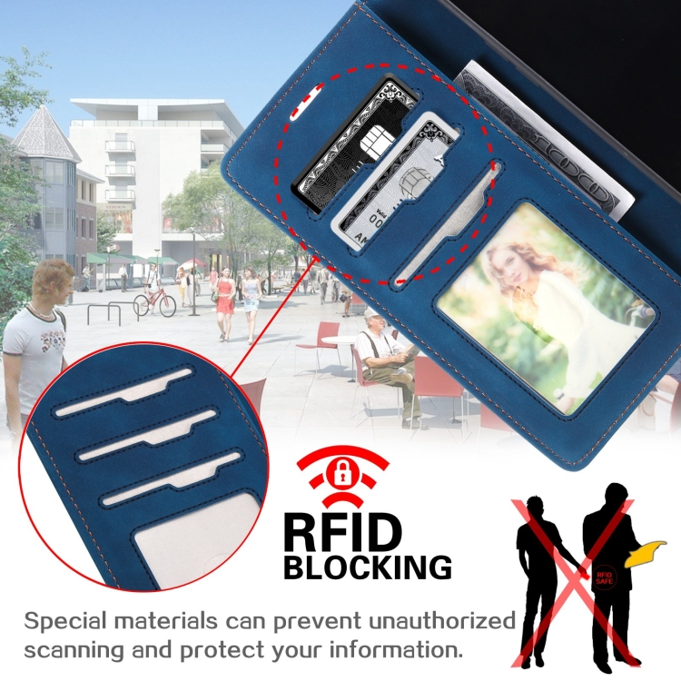 For Samsung Galaxy S23 Ultra 5G Skin Feel RFID Blocking Leather Phone Case(Blue)