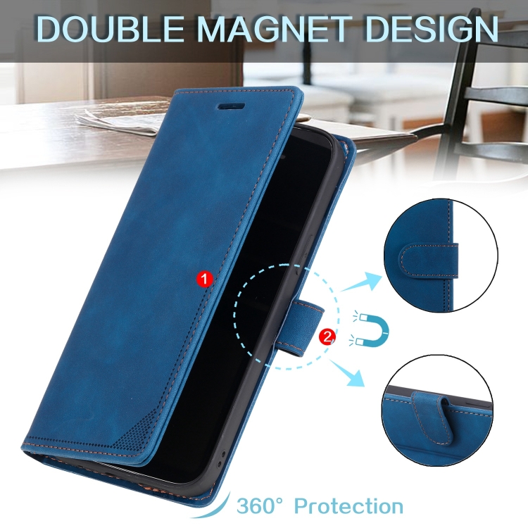 For Samsung Galaxy S23 Ultra 5G Skin Feel RFID Blocking Leather Phone Case(Blue)