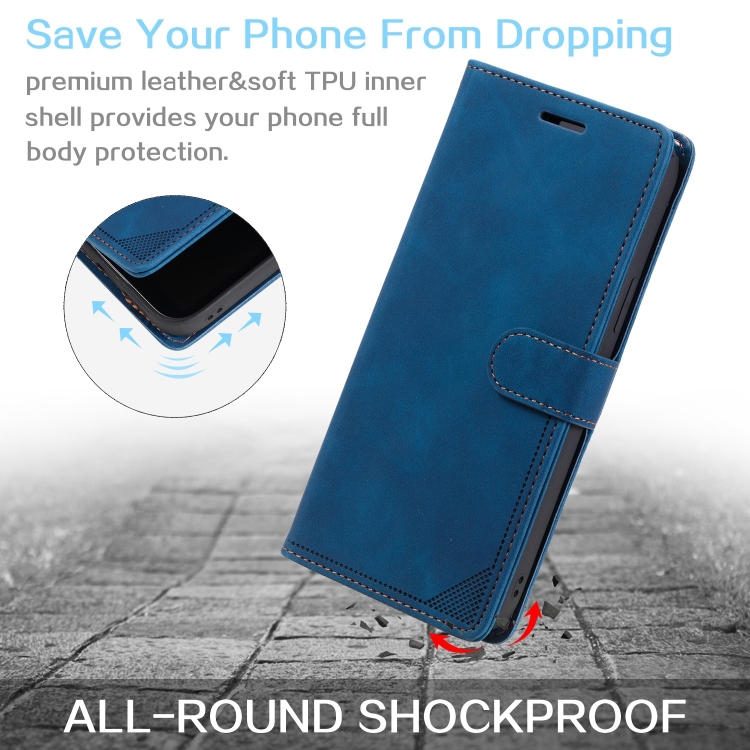 For Samsung Galaxy S23 Ultra 5G Skin Feel RFID Blocking Leather Phone Case(Blue)