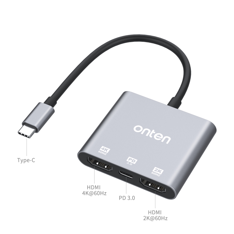 Onten 9175S 3 in 1 USB-C / Type-C to HDMI Adapter(Grey) - 2