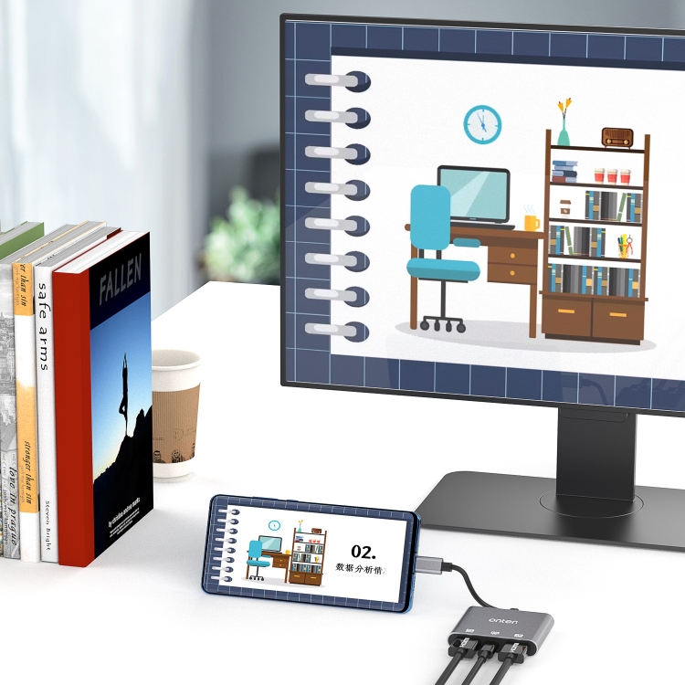 Onten 9175S 3 in 1 USB-C / Type-C to HDMI Adapter(Grey) - 4