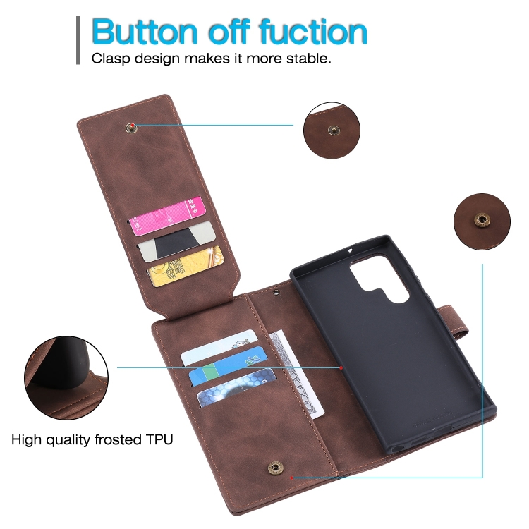 For Samsung Galaxy S23 Ultra 5G Skin Feel Multi-card Wallet Leather Phone Case(Brown) For Samsung Galaxy S23 Ultra 5G Skin Feel Multi-card Wallet Leather Phone Case(Brown)