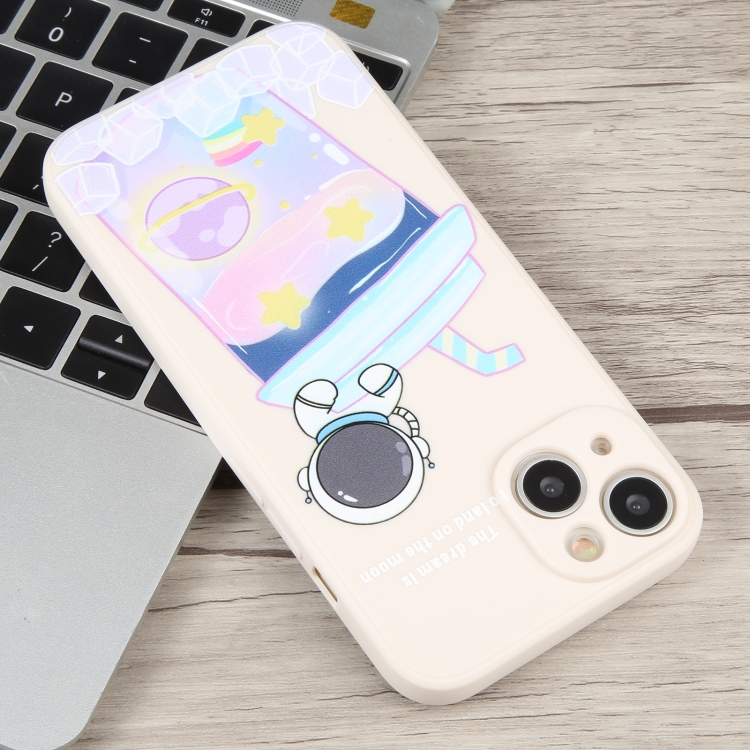 For iPhone 14 Milk Tea Astronaut Pattern Liquid Silicone Phone Case(Ivory White) For iPhone 14 Milk Tea Astronaut Pattern Liquid Silicone Phone Case(Ivory White)