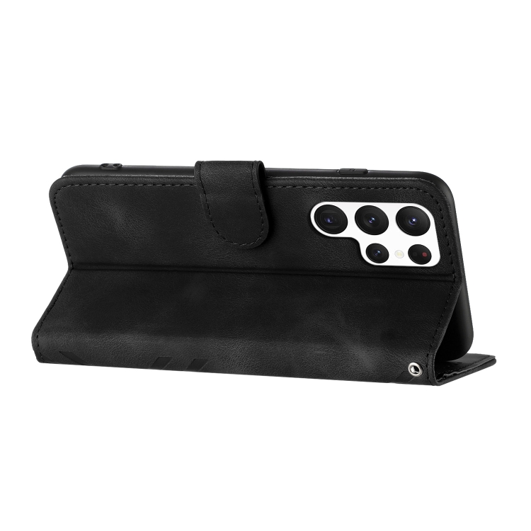 For Samsung Galaxy S22 Ultra 5G Line Pattern Skin Feel Leather Phone Case(Black) For Samsung Galaxy S22 Ultra 5G Line Pattern Skin Feel Leather Phone Case(Black)