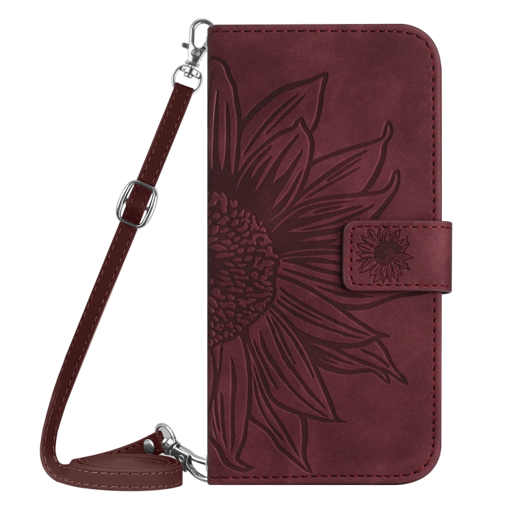 Para Realme C55 Skin Feel Sun Flower Funda de cuero con tapa en relieve con  cordón (