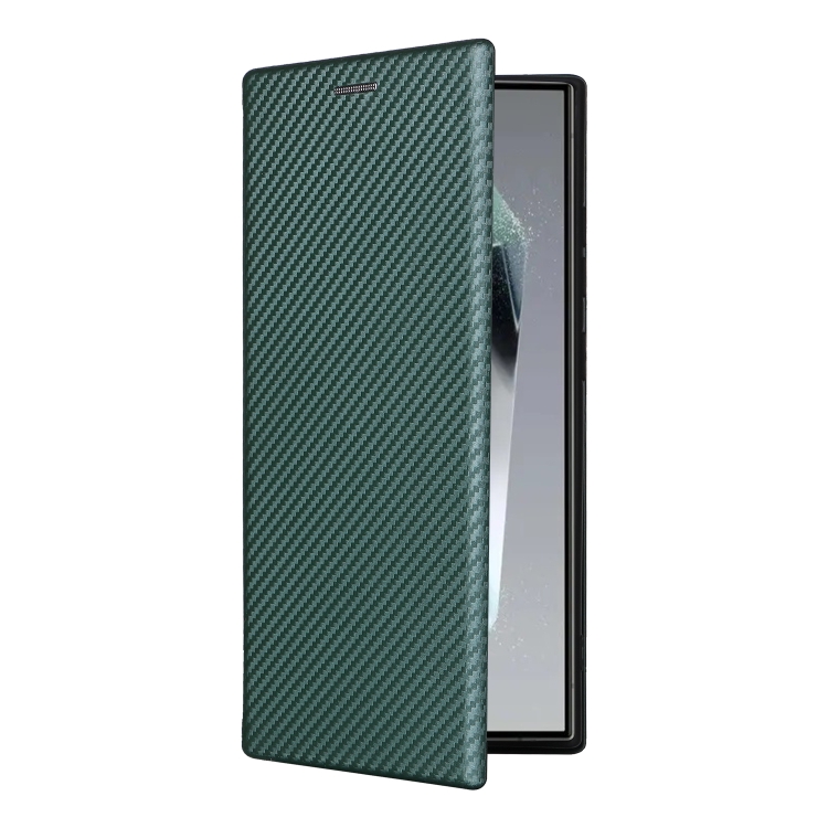For Samsung Galaxy S24 Ultra 5G Carbon Fiber Texture Flip Leather Phone Case(Green)