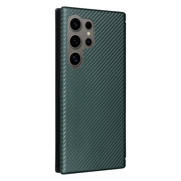 For Samsung Galaxy S24 Ultra 5G Carbon Fiber Texture Flip Leather Phone Case(Green)