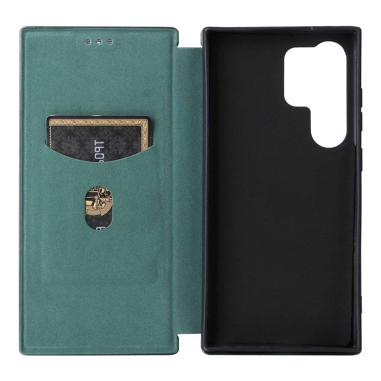 For Samsung Galaxy S24 Ultra 5G Carbon Fiber Texture Flip Leather Phone Case(Green)
