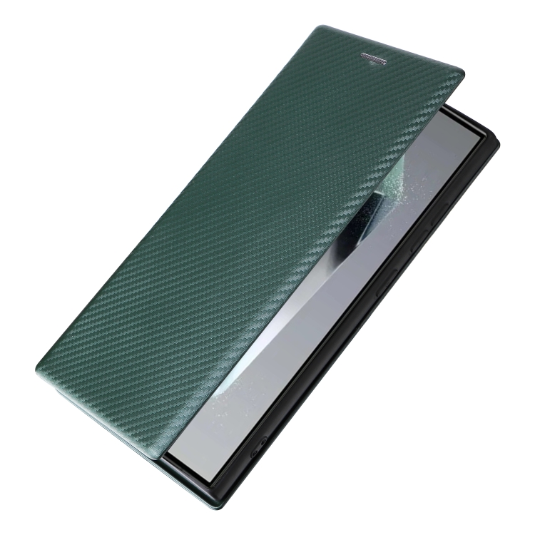 For Samsung Galaxy S24 Ultra 5G Carbon Fiber Texture Flip Leather Phone Case(Green)