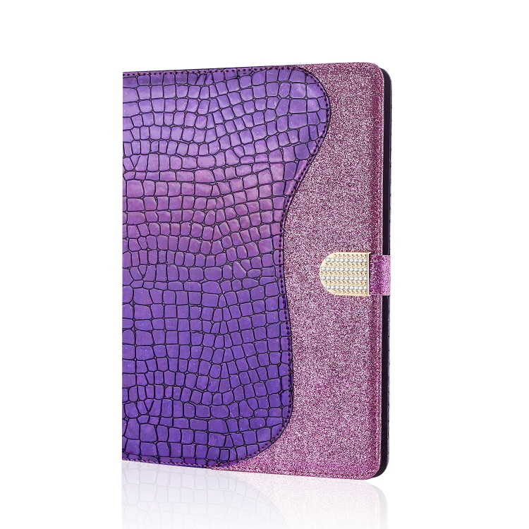 For iPad Mini 4 / 3 / 2 / 1 Laser Glitter Stitching Crocodile Texture Horizontal Flip Leather Case with Storage Grid & Holder(Purple) For iPad Mini 4 / 3 / 2 / 1 Laser Glitter Stitching Crocodile Texture Horizontal Flip Leather Case with Storage Grid & Holder(Purple)