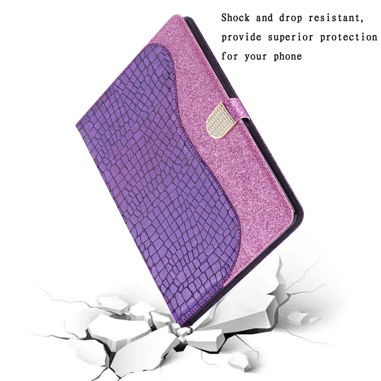 For iPad Mini 4 / 3 / 2 / 1 Laser Glitter Stitching Crocodile Texture Horizontal Flip Leather Case with Storage Grid & Holder(Purple) For iPad Mini 4 / 3 / 2 / 1 Laser Glitter Stitching Crocodile Texture Horizontal Flip Leather Case with Storage Grid & Holder(Purple)
