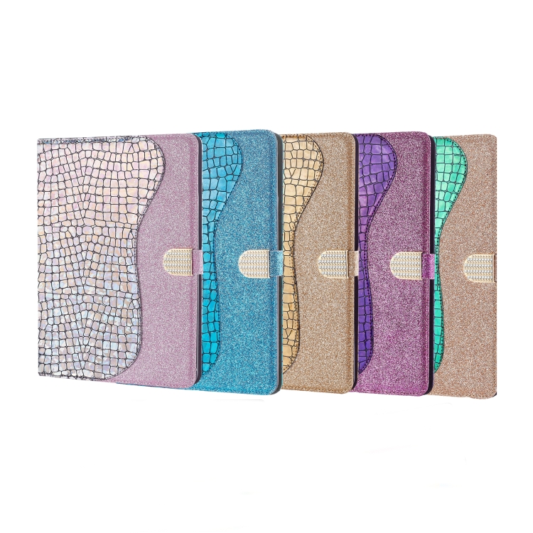 For iPad Mini 4 / 3 / 2 / 1 Laser Glitter Stitching Crocodile Texture Horizontal Flip Leather Case with Storage Grid & Holder(Purple) For iPad Mini 4 / 3 / 2 / 1 Laser Glitter Stitching Crocodile Texture Horizontal Flip Leather Case with Storage Grid & Holder(Purple)