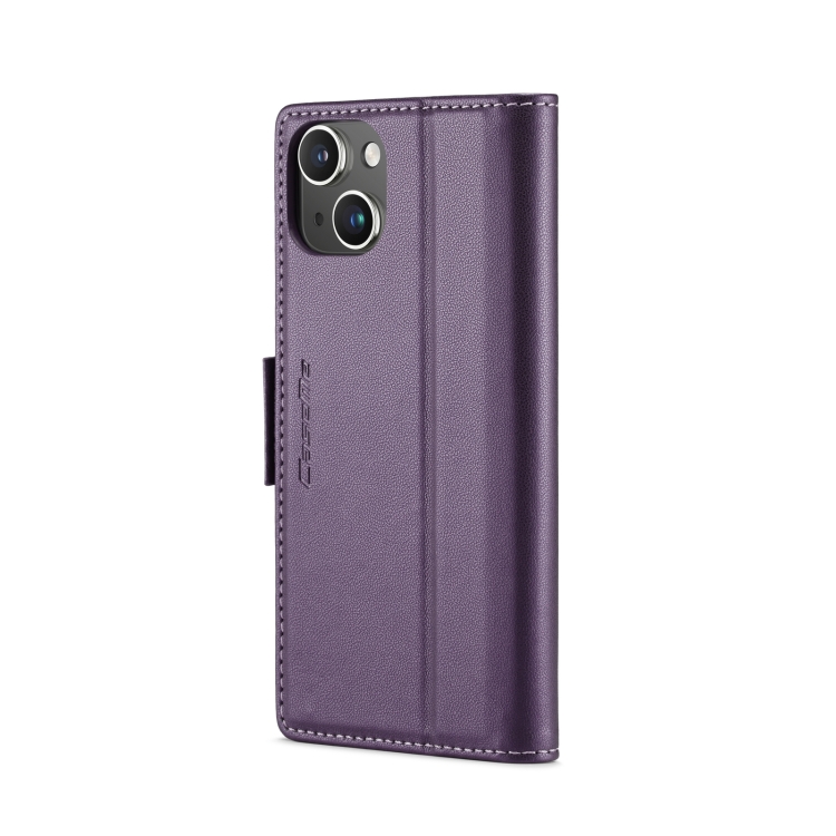 Pour iPhone 13 CaseMe 023 Papillon Boucle Litchi Texture RFID Antivol En Cuir Téléphone Cas(Pearly Purple) - 2