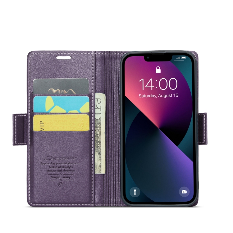 Pour iPhone 13 CaseMe 023 Papillon Boucle Litchi Texture RFID Antivol En Cuir Téléphone Cas(Pearly Purple) - 3