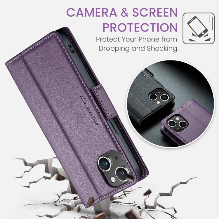 Pour iPhone 13 CaseMe 023 Papillon Boucle Litchi Texture RFID Antivol En Cuir Téléphone Cas(Pearly Purple) - 5
