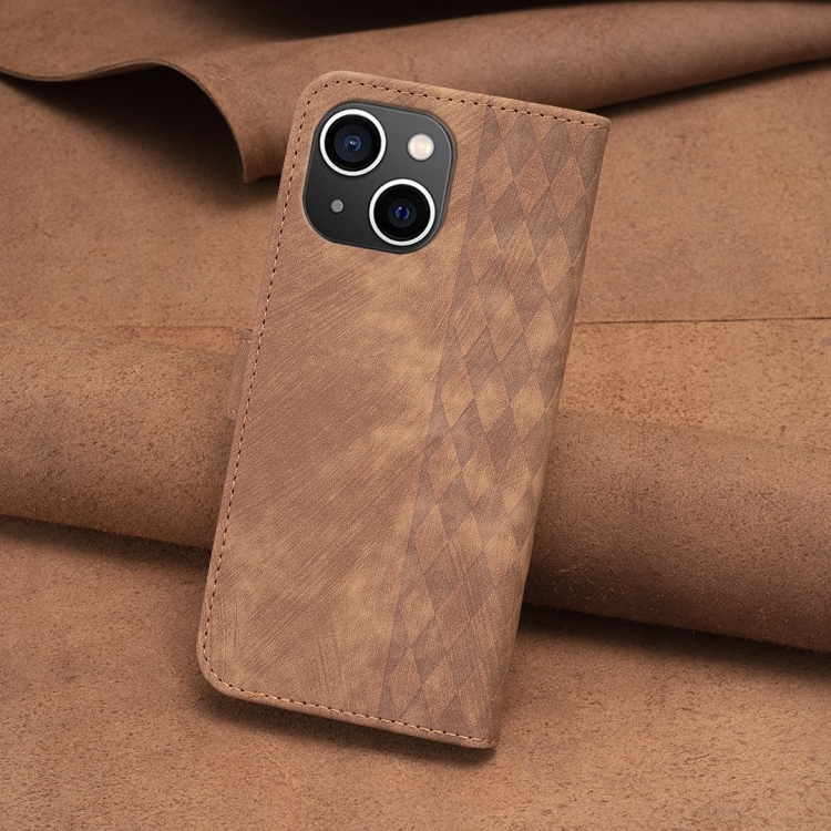 For iPhone 14 Plaid Embossed Leather Phone Case(Brown) - 2