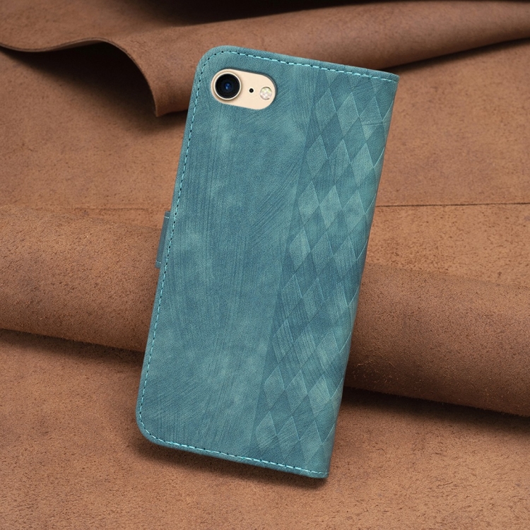 For iPhone SE 2022 / 7 / 8 Plaid Embossed Leather Phone Case(Green) For iPhone SE 2022 / 7 / 8 Plaid Embossed Leather Phone Case(Green)