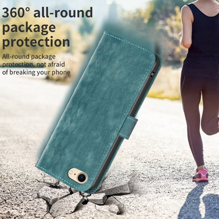For iPhone SE 2022 / 7 / 8 Plaid Embossed Leather Phone Case(Green) For iPhone SE 2022 / 7 / 8 Plaid Embossed Leather Phone Case(Green)
