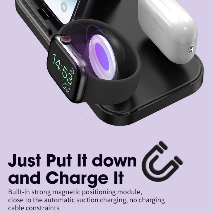 WA29 4 in 1 Magnetic Watch Wireless Charging Station with Dual 8 Pin Ports(White) WA29 4 in 1 Magnetic Watch Wireless Charging Station with Dual 8 Pin Ports(White)